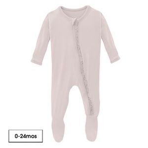 Solid Muffin Ruffle Footie with Zipper in Macaroon (9-12 Months)